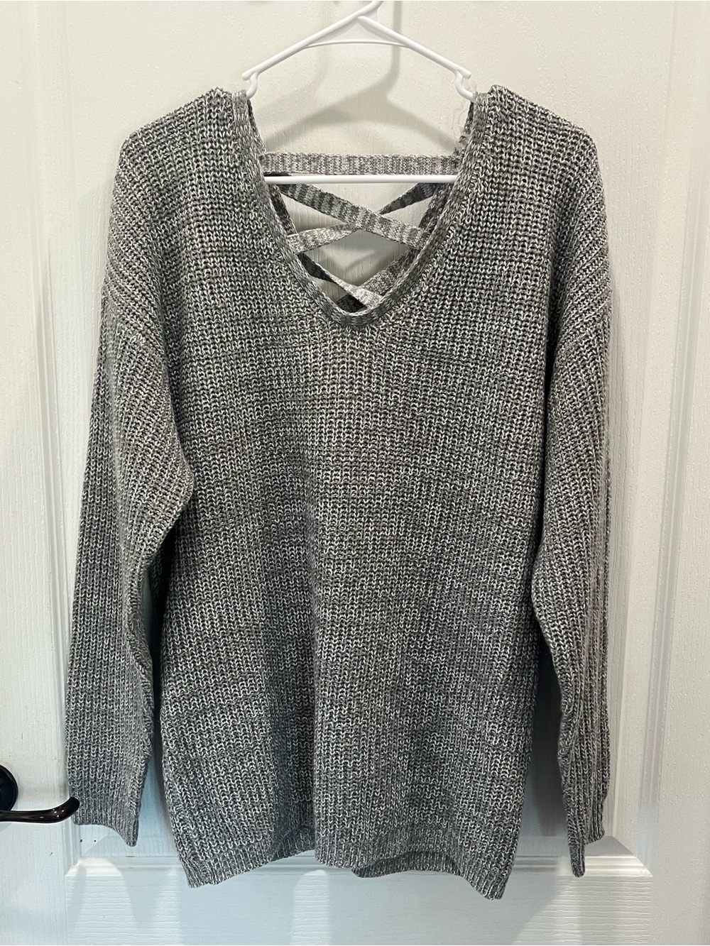 Poof Apparal Cozy Crisscross V-Neck Sweater - Gray 2x xxl